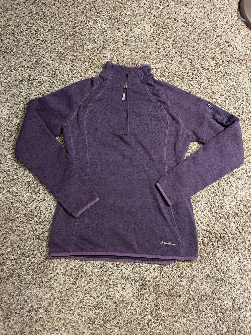 Eddie Bauer Purple Heathered Quarter-Zip Fleece Pullover Medium
